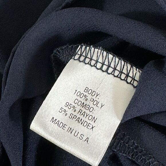 Lola & Sophie Blouse Womens Size Small V Neck tie front Polly Chiffon Navy Blue - Picture 9 of 10